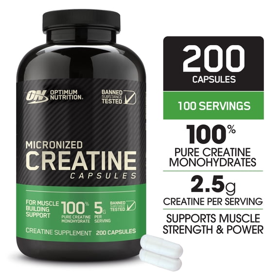Optimum Nutrition Micronized Creatine Monohydrate Capsules, 200 Capsules