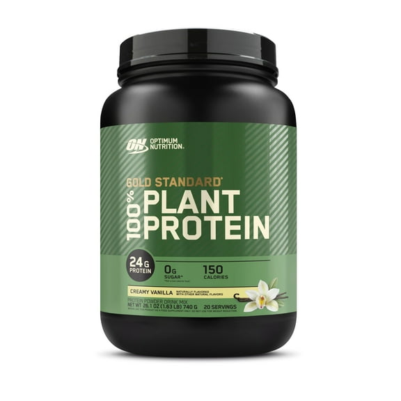 Optimum Nutrition Gold Standard 100% Plant Based Protein Powder, Gluten Free, Vegan Protein for Muscle Support and Recovery with Amino Acids - Creamy Vanilla, 20 Servings