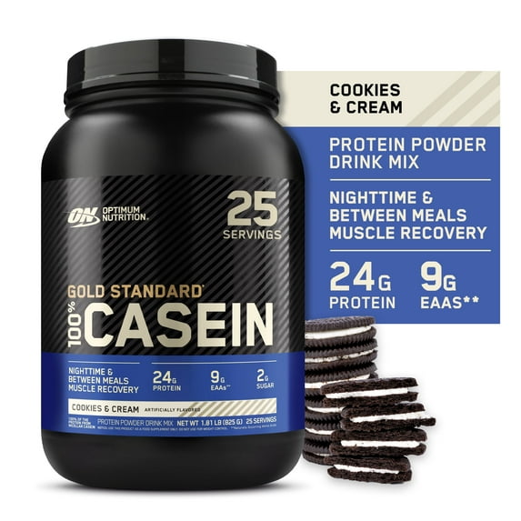 Optimum Nutrition Gold Standard 100% Casein Protein Powder, Cookies & Cream, 24g Protein, 2 Lb