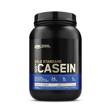 Optimum Nutrition Gold Standard 100% Casein Protein Powder, Cookies & Cream, 24g Protein, 2 Lb