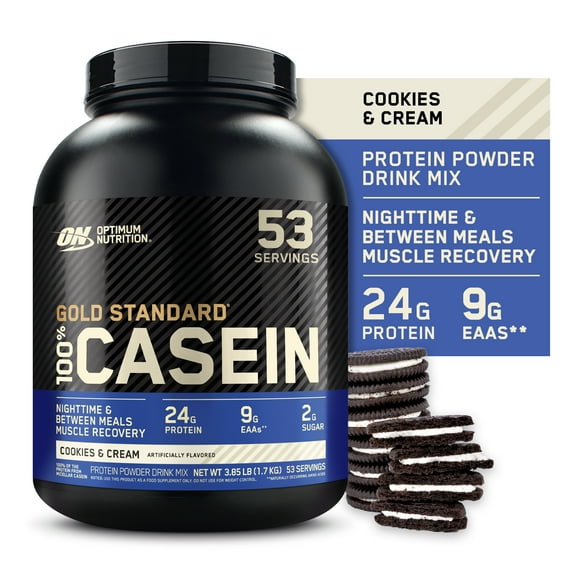 Optimum Nutrition Gold Standard 100% Casein Protein Powder, Cookies & Cream, 24g Protein, 4 Lb