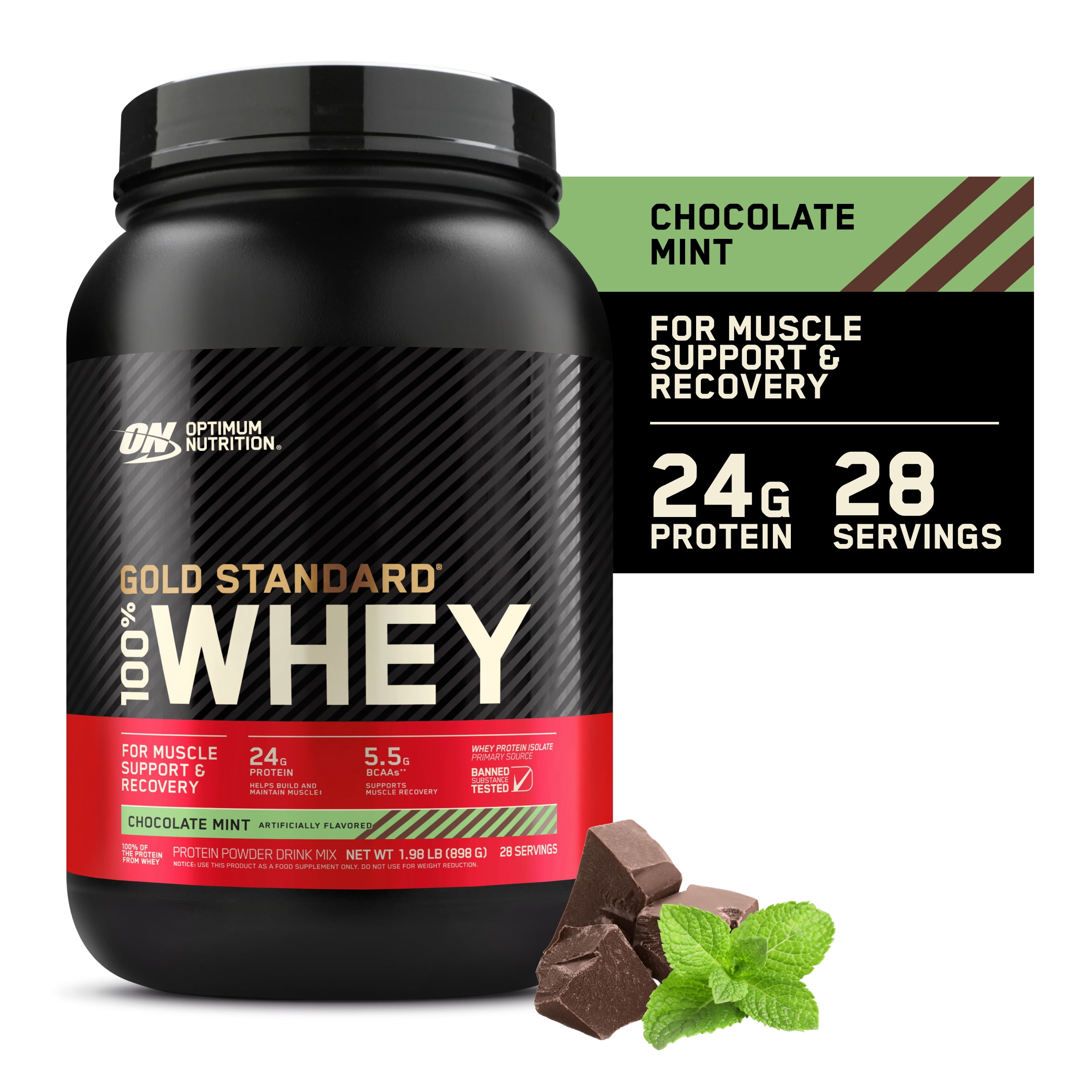 Optimum Nutrition, Gold Standard 100% Whey Protein Powder, 24g Protein, Chocolate Mint, 1.98 lb