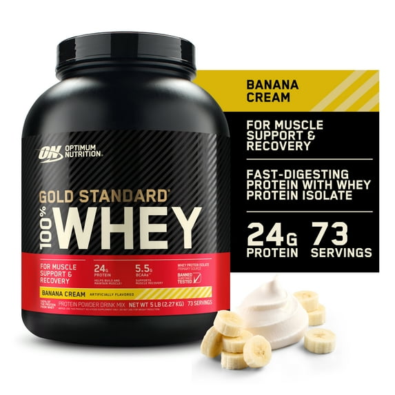 Optimum Nutrition, Gold Standard 100% Whey Protein Powder, Banana Cream, 5 lb, 73 Servings