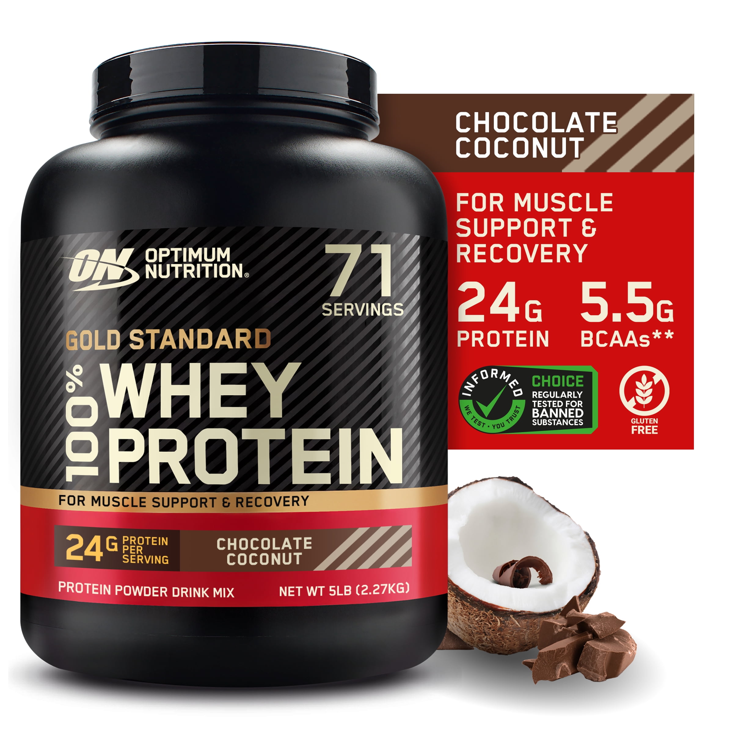 Optimum Nutrition, Gold Standard 100% Whey Protein Powder, Chocolate Coconut, 5 lb, 71 Servings