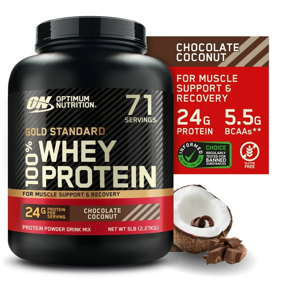 Optimum Nutrition, Gold Standard 100% Whey Protein Powder, Chocolate Coconut, 5 lb, 71 Servings