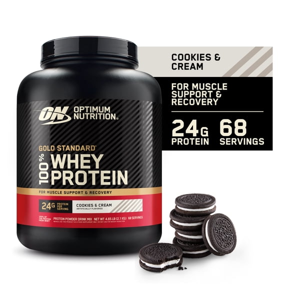 Optimum Nutrition, Gold Standard 100% Whey Protein Powder, Cookies & Cream, 4.66 lb, 68 Servings