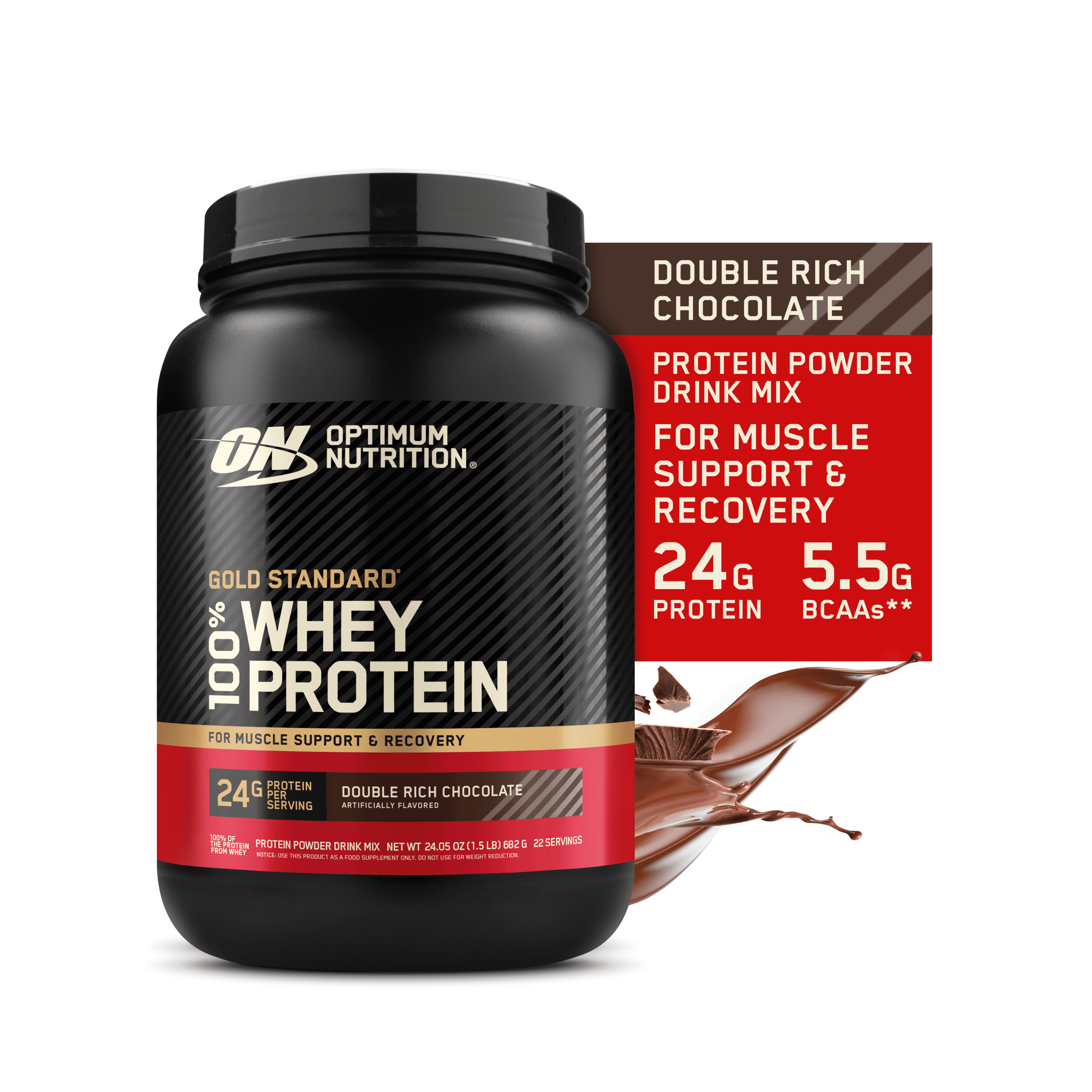 Optimum Nutrition, Gold Standard 100% Whey Protein Powder, Double Rich Chocolate 1.5lb Tub