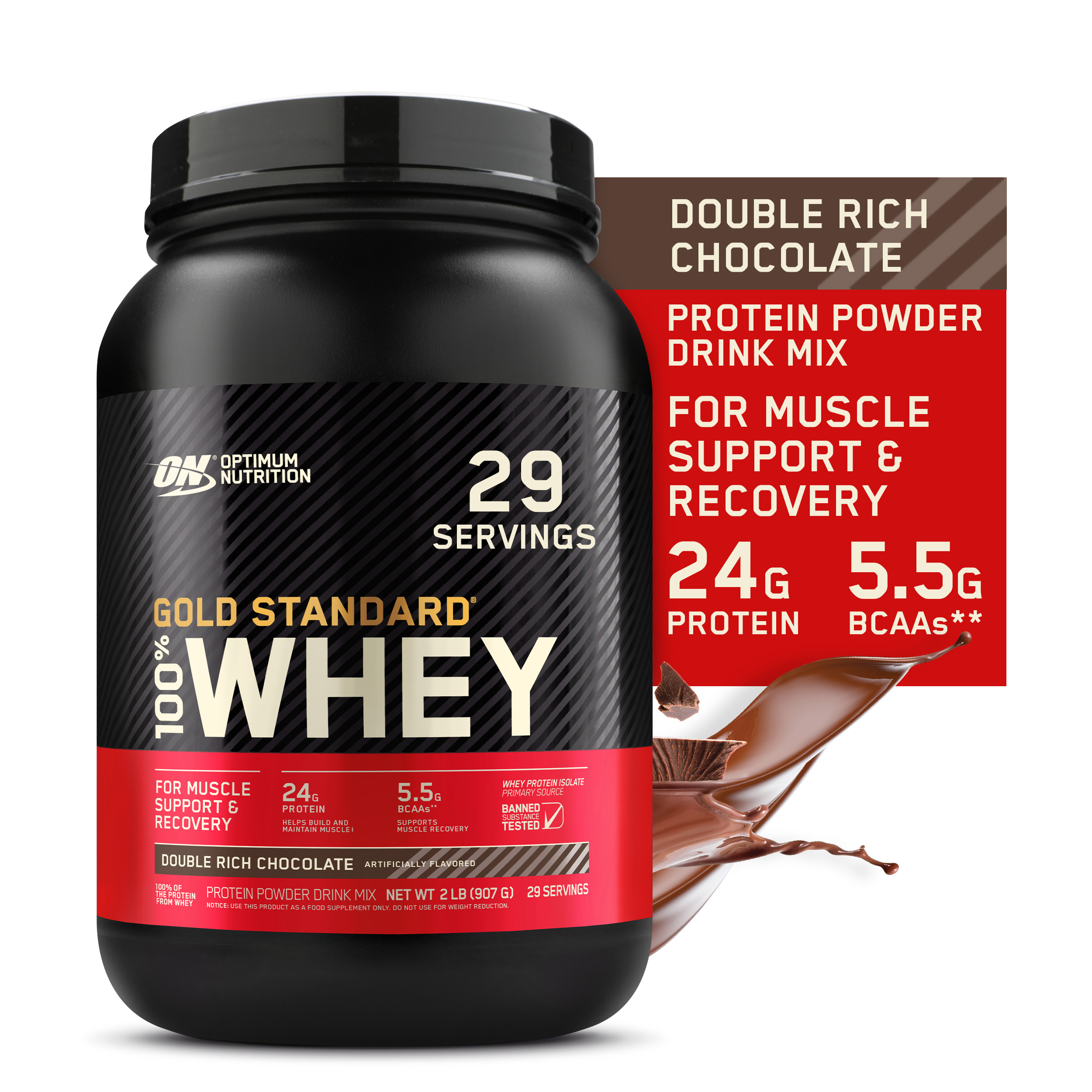 Optimum Nutrition, Gold Standard 100% Whey Protein Powder, Double Rich Chocolate, 2 lb, 29 Servings - image 1 of 10