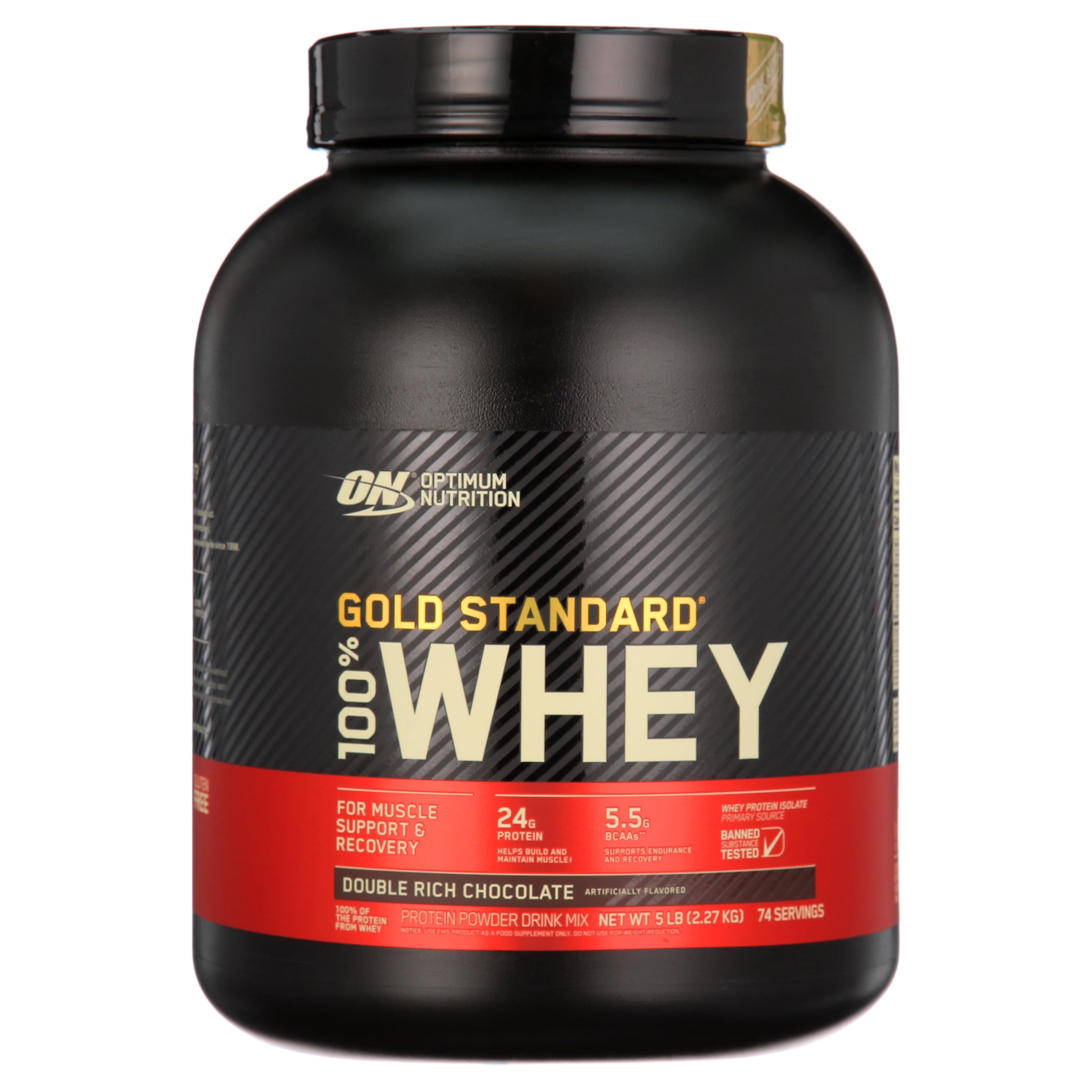 Optimum Nutrition Gold Standard 100% Whey Protein Powder, Double Rich Chocolate, 24g Protein, 5 LB