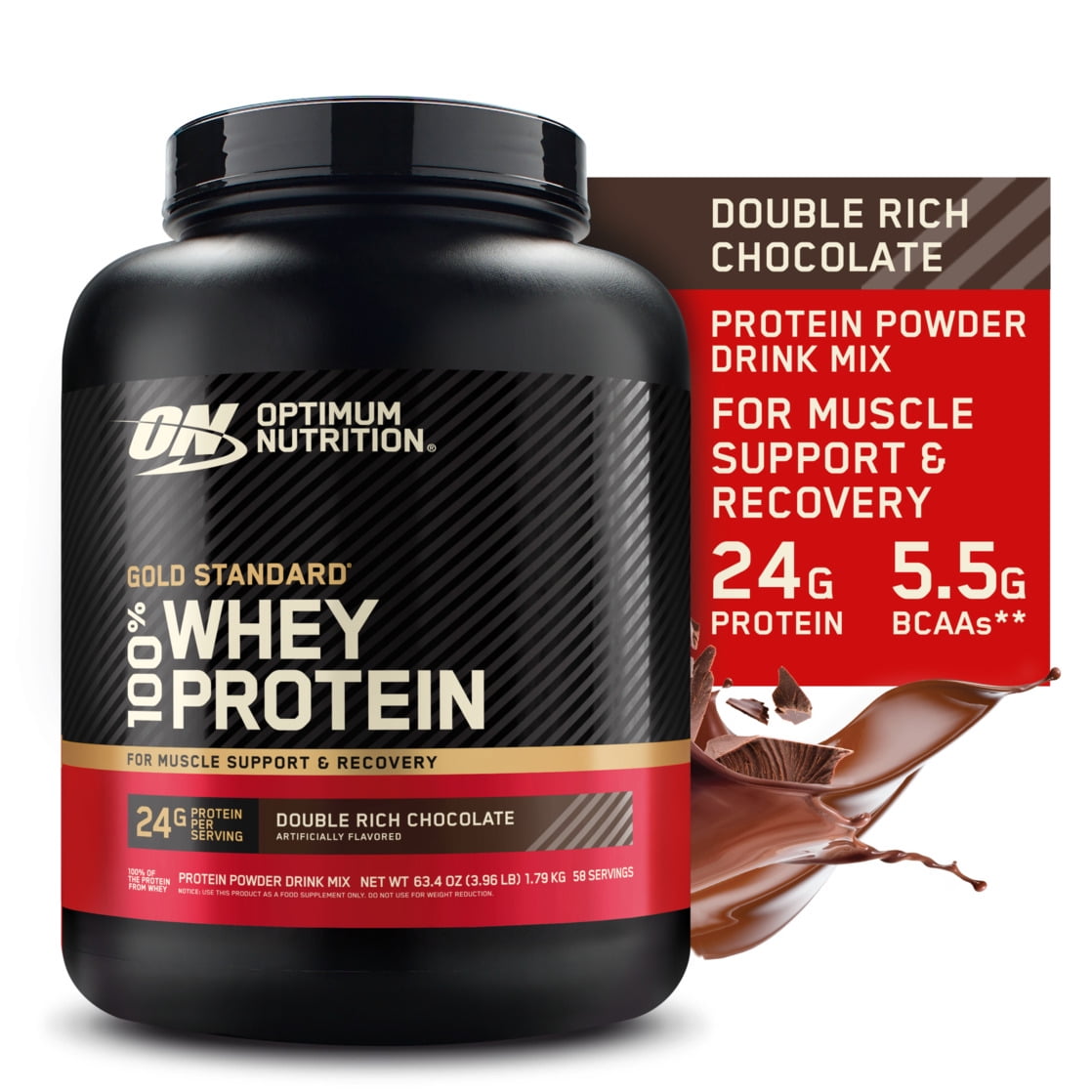 Optimum Nutrition Gold Standard 100% Whey Protein Powder, Double Rich Chocolate, 3.89 lb
