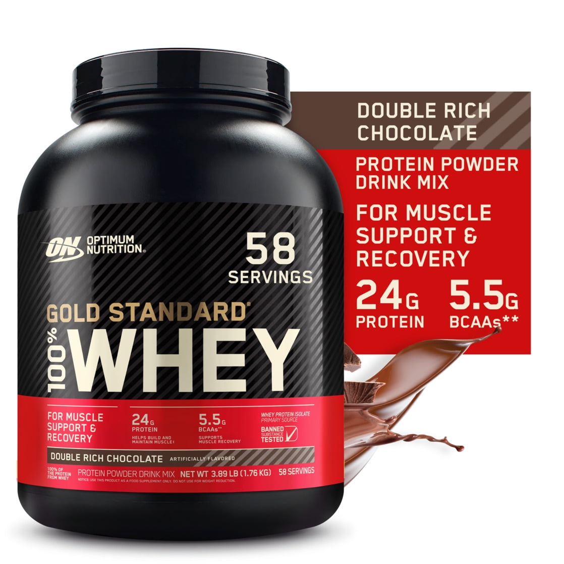 Optimum Nutrition Gold Standard 100% Whey Protein Powder, Double Rich Chocolate, 3.89 lb