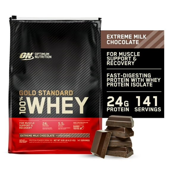 Optimum Nutrition Gold Standard 100% Whey Protein Powder, Extreme Milk Chocolate, 24g Protein, 10 LB