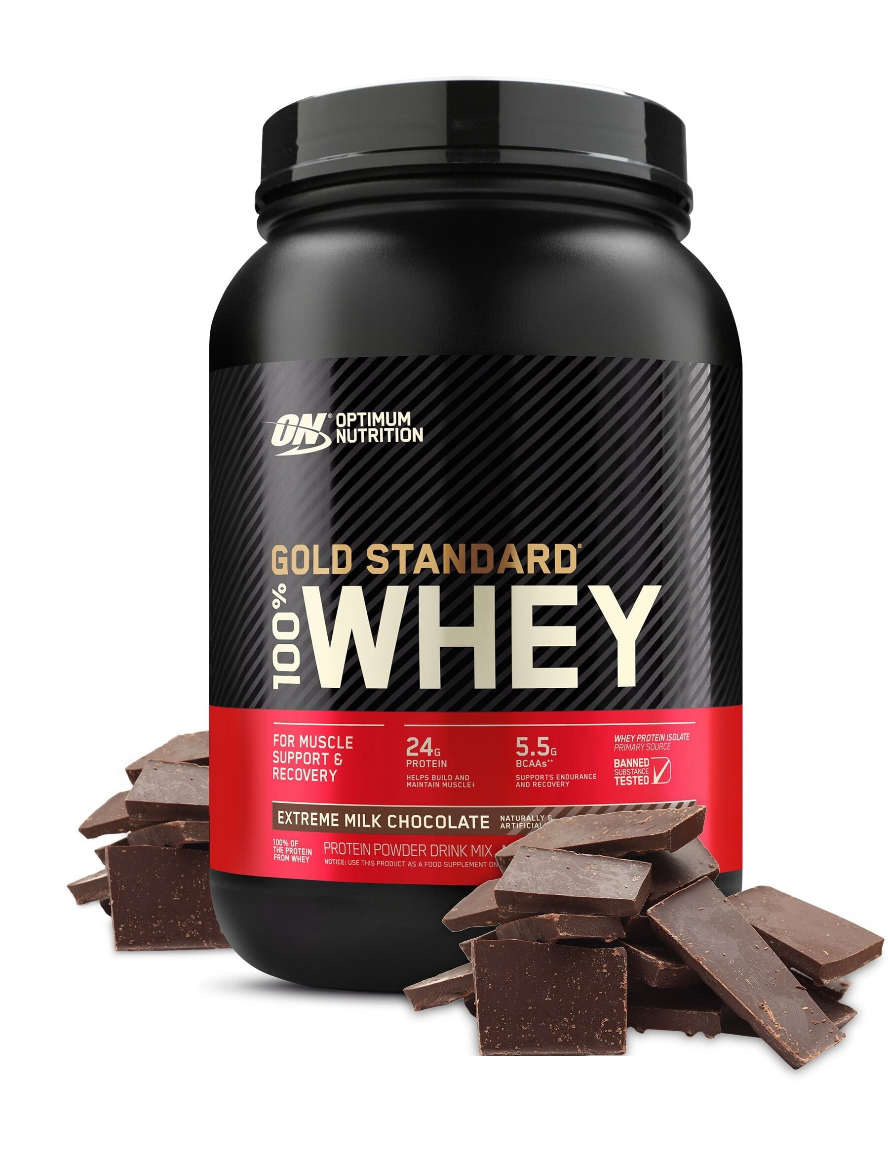 Optimum Nutrition Gold Standard 100% Whey Protein Powder, Extreme Milk Chocolate, 24g Protein, 2 LB