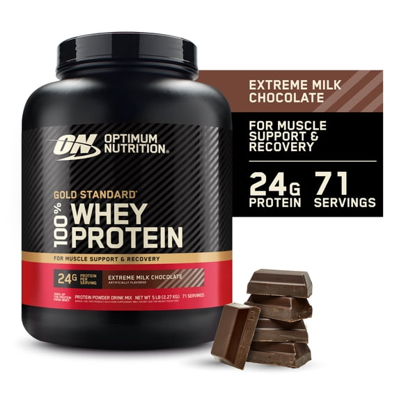 Optimum Nutrition Gold Standard 100% Whey Protein Powder, Extreme Milk Chocolate, 24g Protein, 5 LB