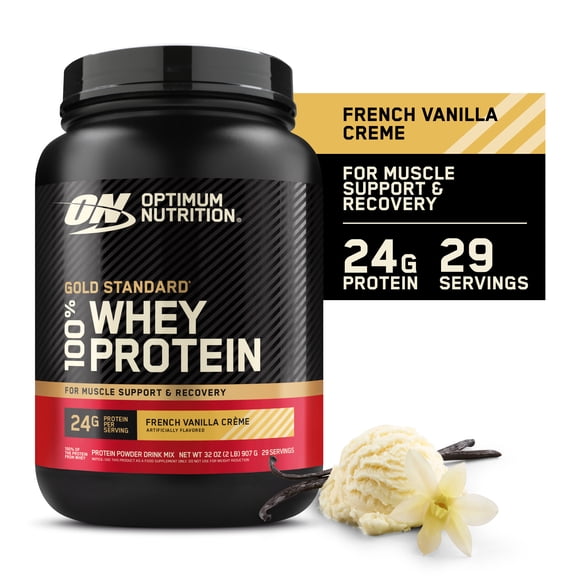 Optimum Nutrition Gold Standard 100% Whey Protein Powder, French Vanilla Creme, 24g Protein, 2 LB