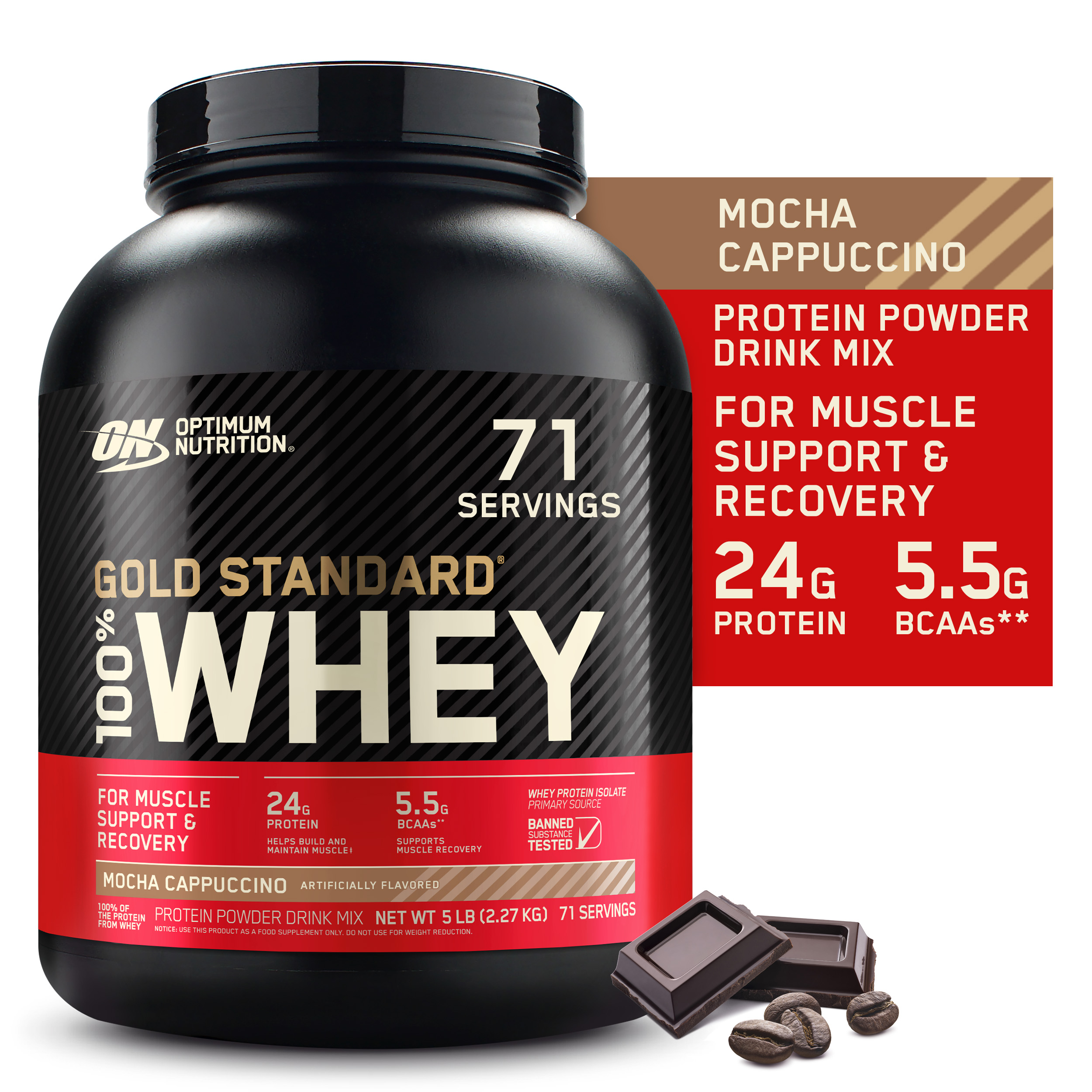 Optimum Nutrition, Gold Standard 100% Whey Protein Powder, Mocha Cappuccino, 5 lb, 71 Servings - image 1 of 11