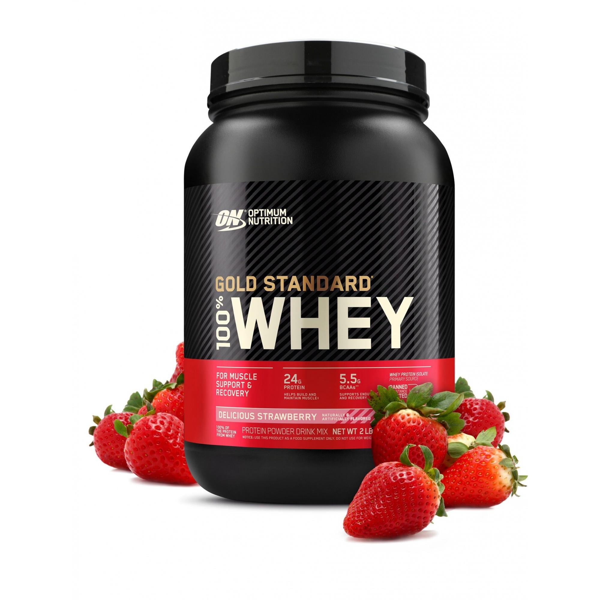 Optimum Nutrition Gold Standard 100% Whey Protein Powder, Strawberry, 24g Protein, 2 Lb