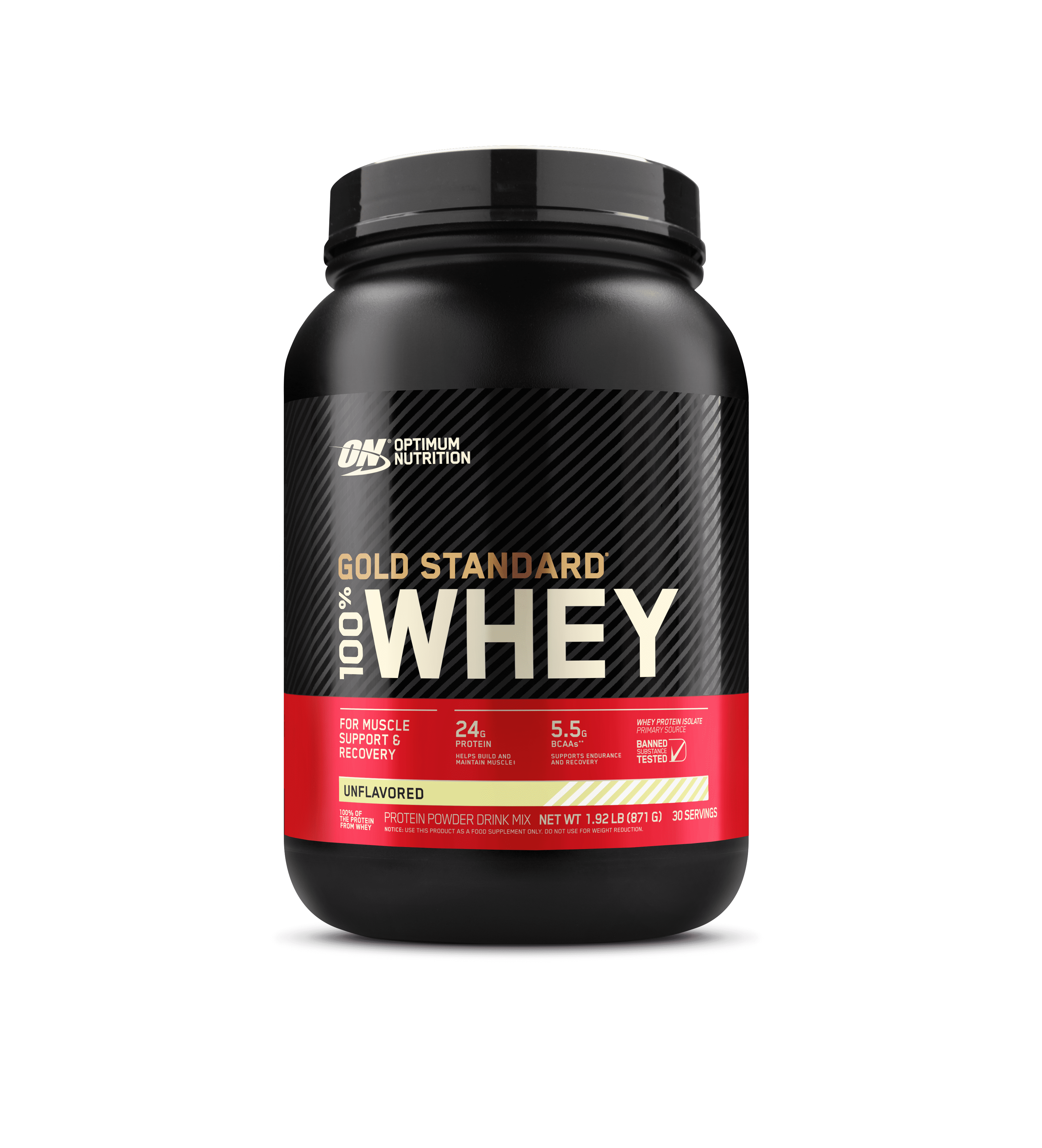 Optimum Nutrition Gold Standard 100% Whey Protein Powder, Unflavored, 24g Protein, 2 LB