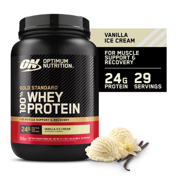 Optimum Nutrition Gold Standard 100% Whey Protein Powder, Vanilla Ice Cream, 24g Protein, 2 Lb