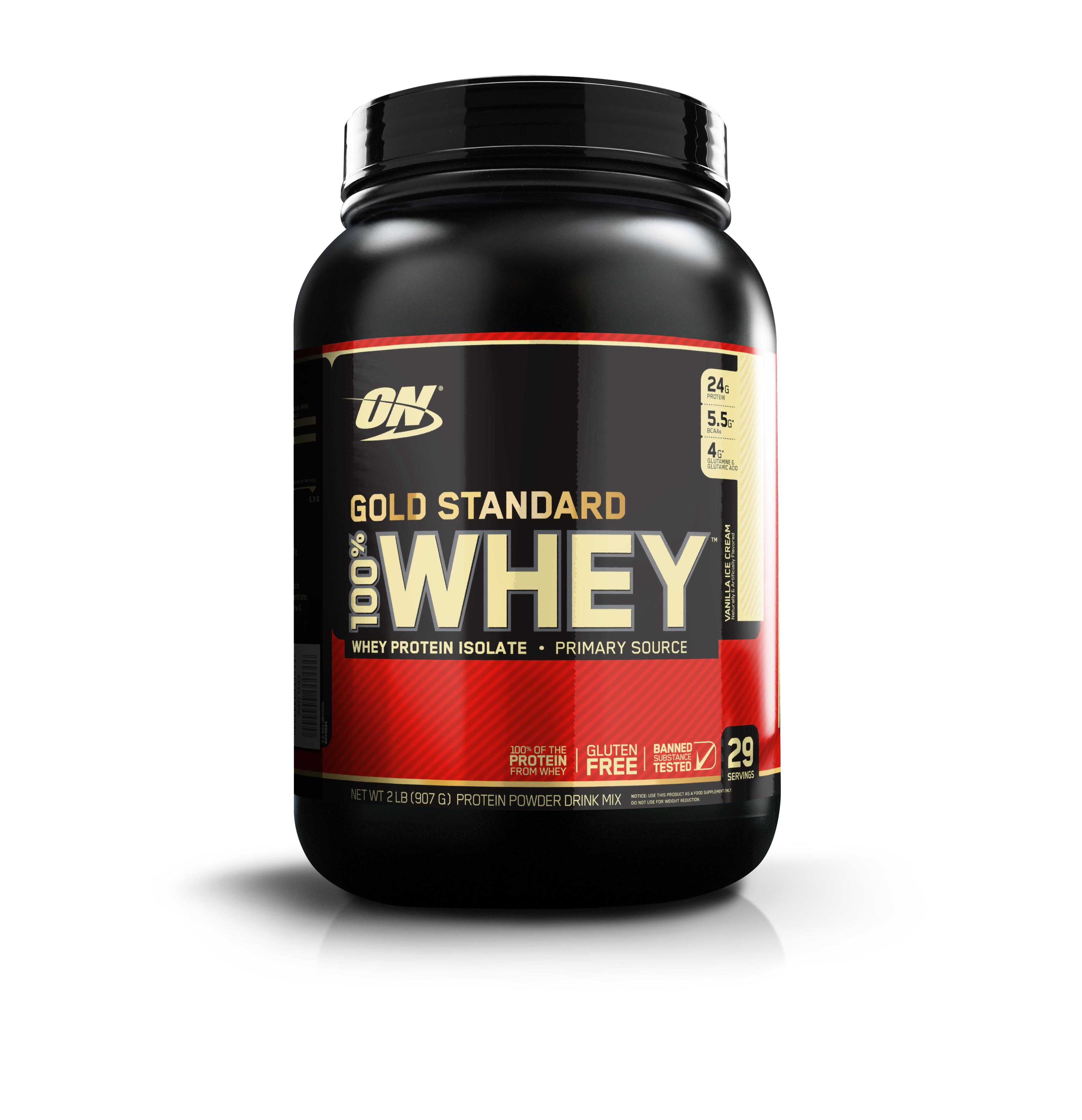 Optimum Nutrition Gold Standard 100% Whey Protein Powder, Vanilla Ice Cream, 24g Protein, 2 Lb