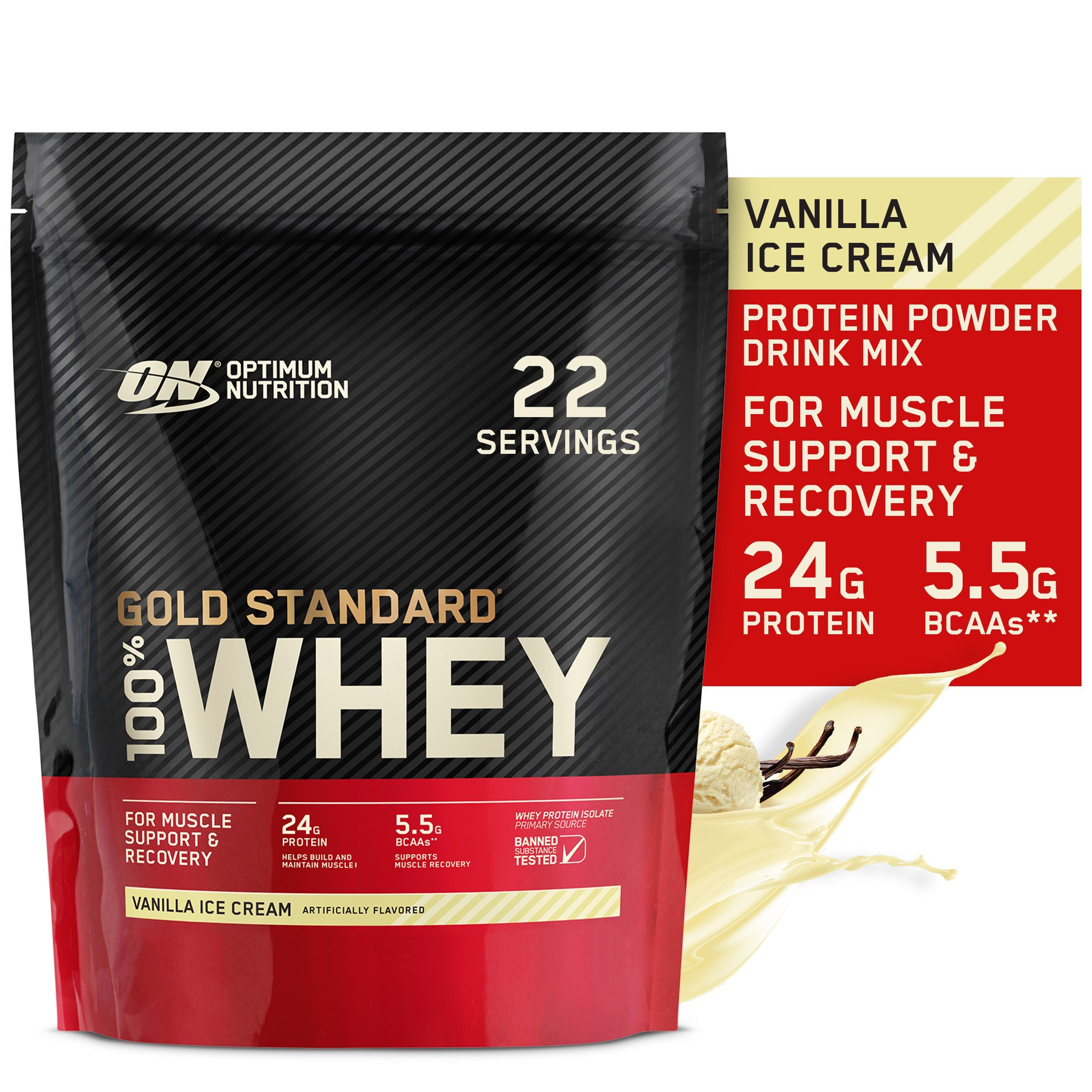 Optimum Nutrition, Gold Standard 100% Whey, Protein Powder, Vanilla Ice Cream, 22 Servings - image 1 of 9