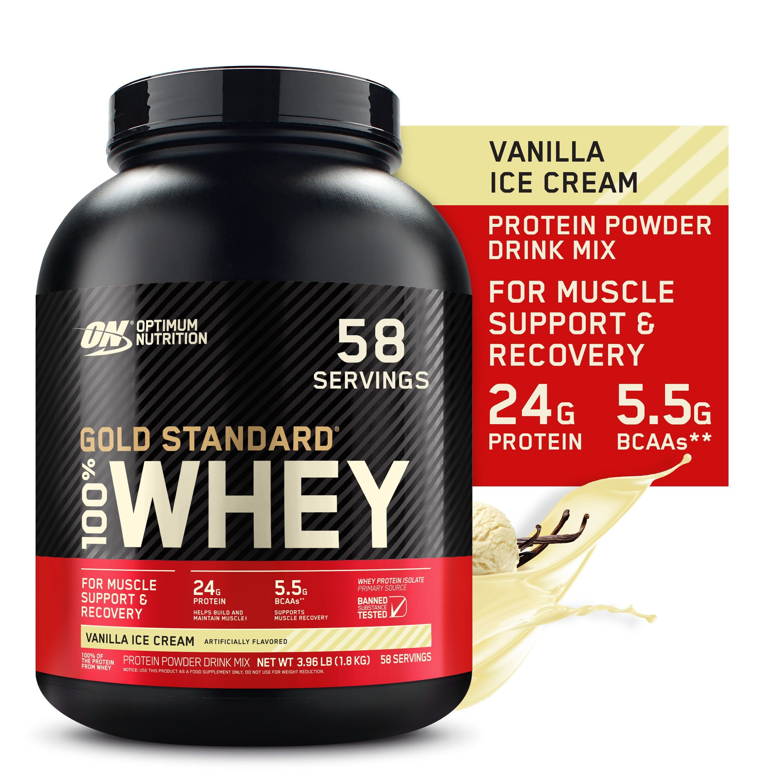 Optimum Nutrition Gold Standard 100% Whey Protein Powder, Vanilla Ice Cream - 3.96 lb
