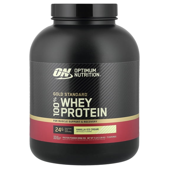 Optimum Nutrition, Gold Standard 100% Whey Protein Powder, Vanilla Ice Cream, 5 lb, 73 Servings