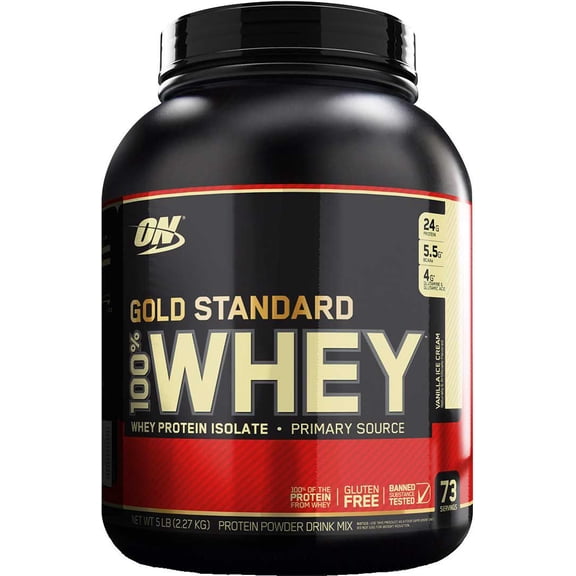 Optimum Nutrition, Gold Standard 100% Whey Protein Powder, Vanilla Ice Cream, 5 lb, 73 Servings