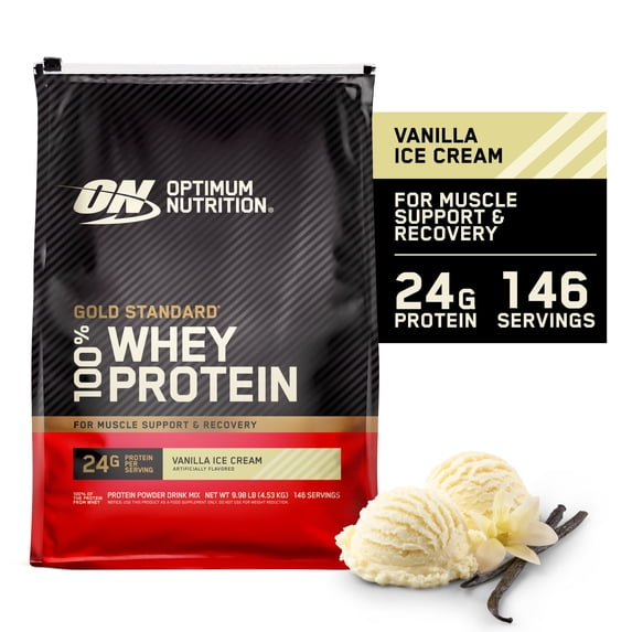 Optimum Nutrition, Gold Standard 100% Whey Protein Powder, Vanilla Ice Cream, 9.98 lb, 146 Servings