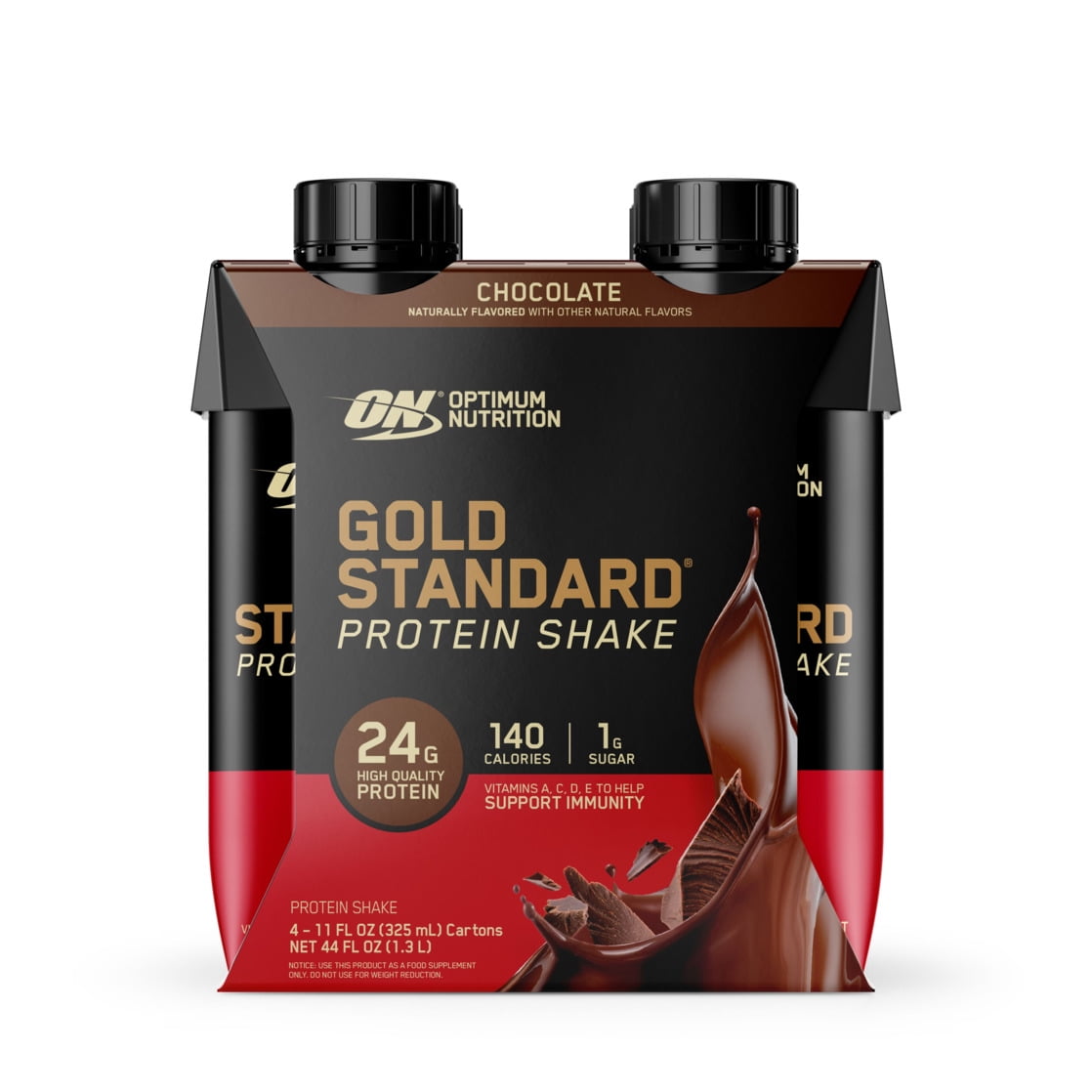 Optimum Nutrition Gold Standard Protein Shake, Chocolate, 24g Protein, Ready to Drink, 4 Count