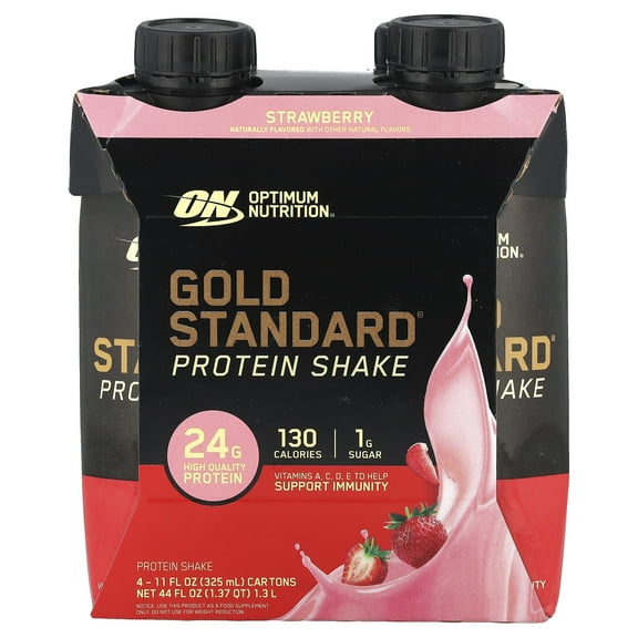 Optimum Nutrition Gold Standard Protein Shake, Strawberry, 4 Cartons, 11 fl oz (325 ml) Each