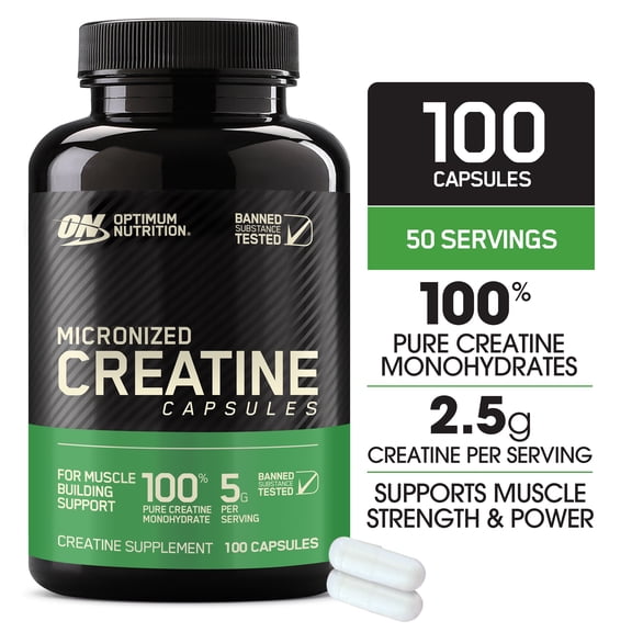 Optimum Nutrition Micronized Creatine Monohydrate Capsules, 100 Capsules