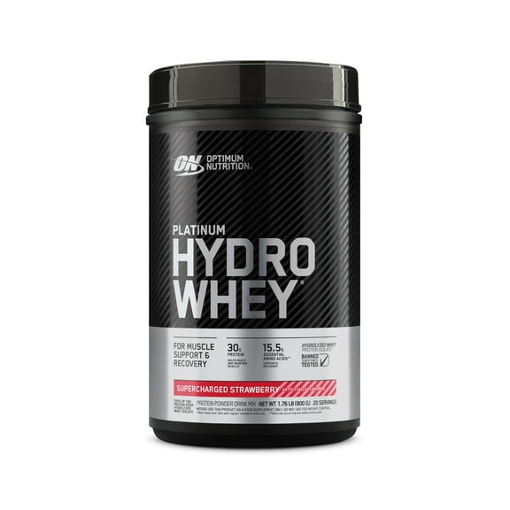 Optimum Nutrition Platinum Hydrowhey Protein Powder, Supercharged Strawberry, 20 Servings