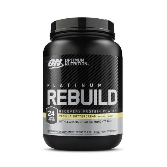 Optimum Nutrition Platinum Rebuild, Platinum Blend Protein Powder with Creatine, Vanilla Buttercream, 20 Servings