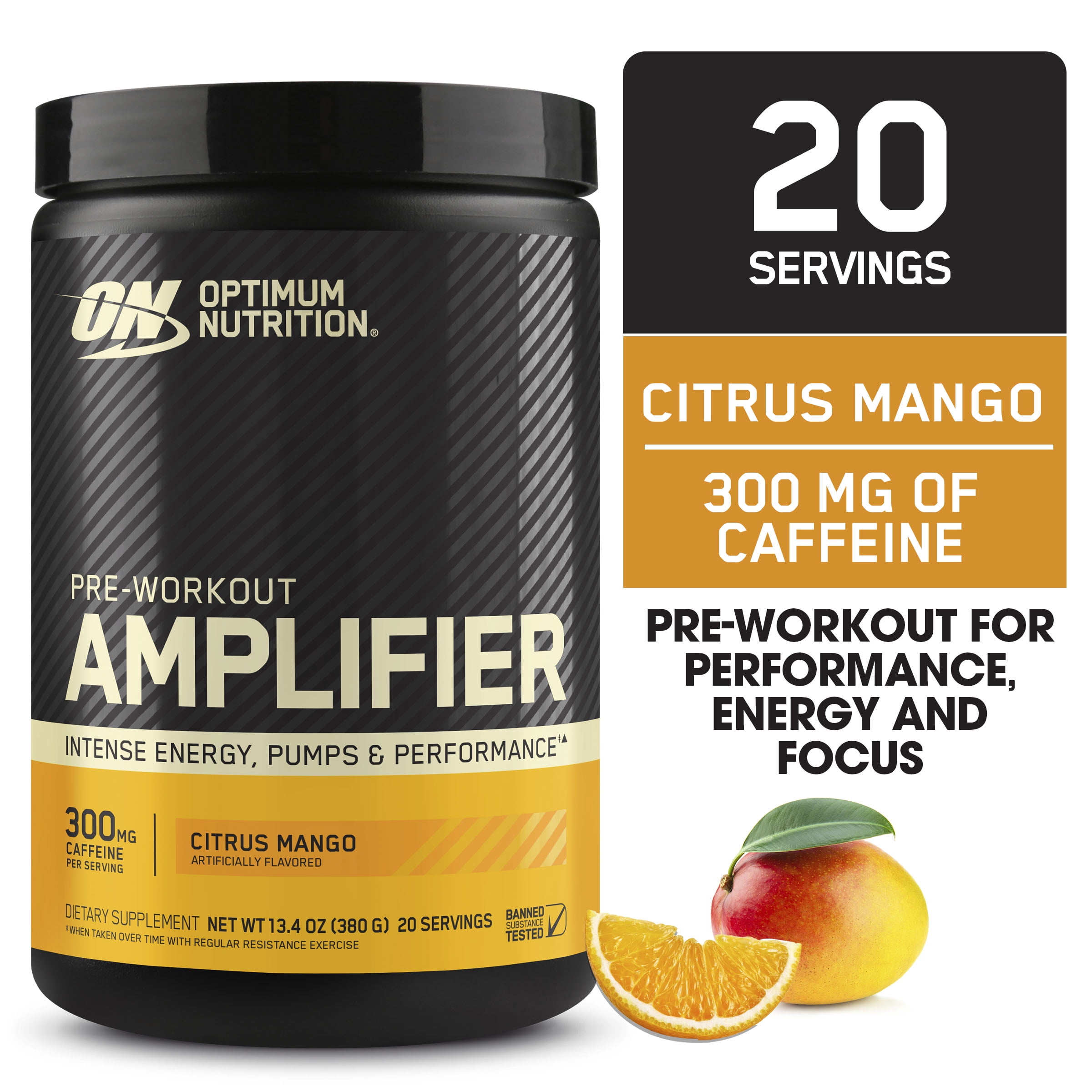 Optimum Nutrition Pre Workout Amplifier Powder, Citrus Mango, 20 Servings