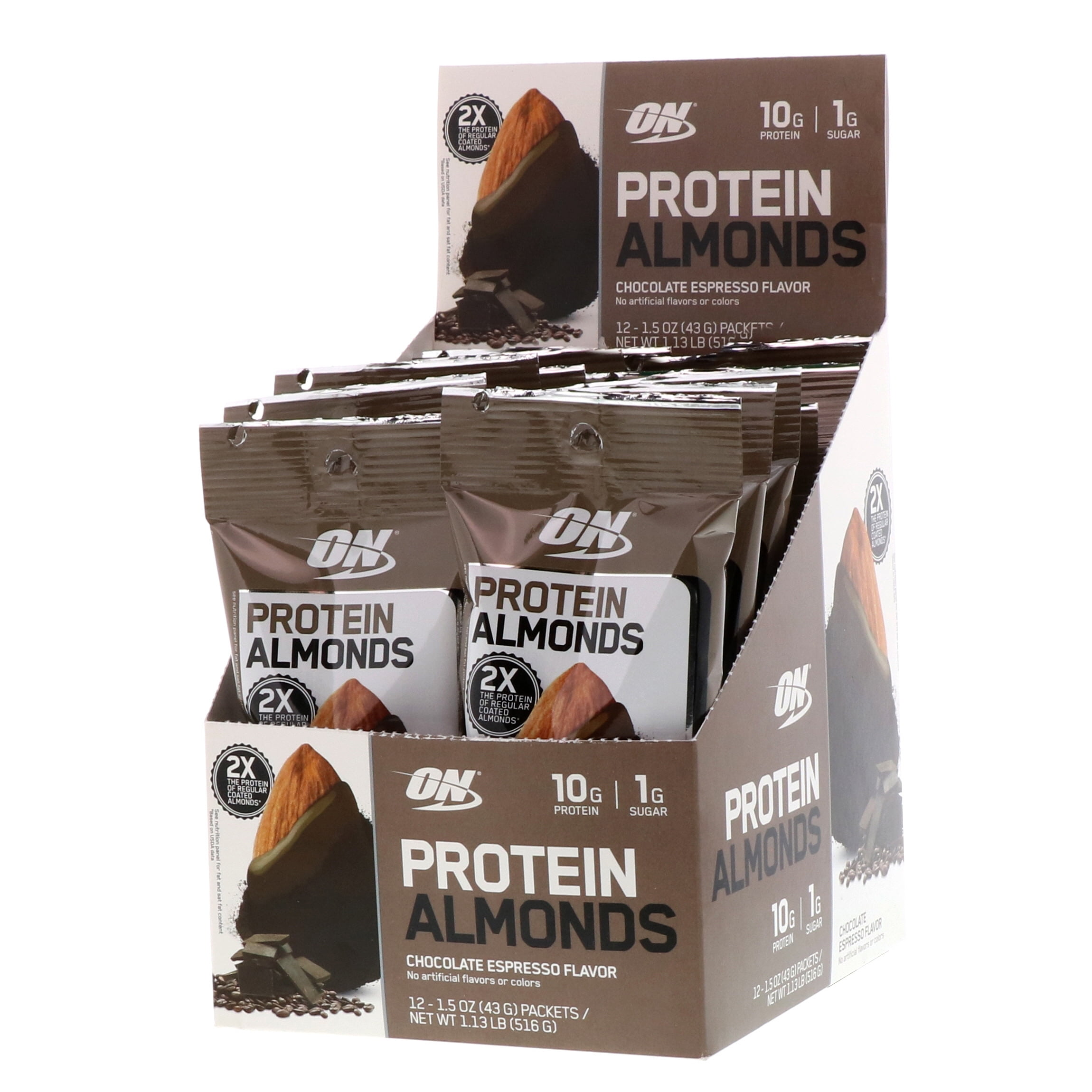 Optimum Nutrition Protein Almonds, Chocolate Espresso, 12 Packets, 1.5 oz (43 g) Each
