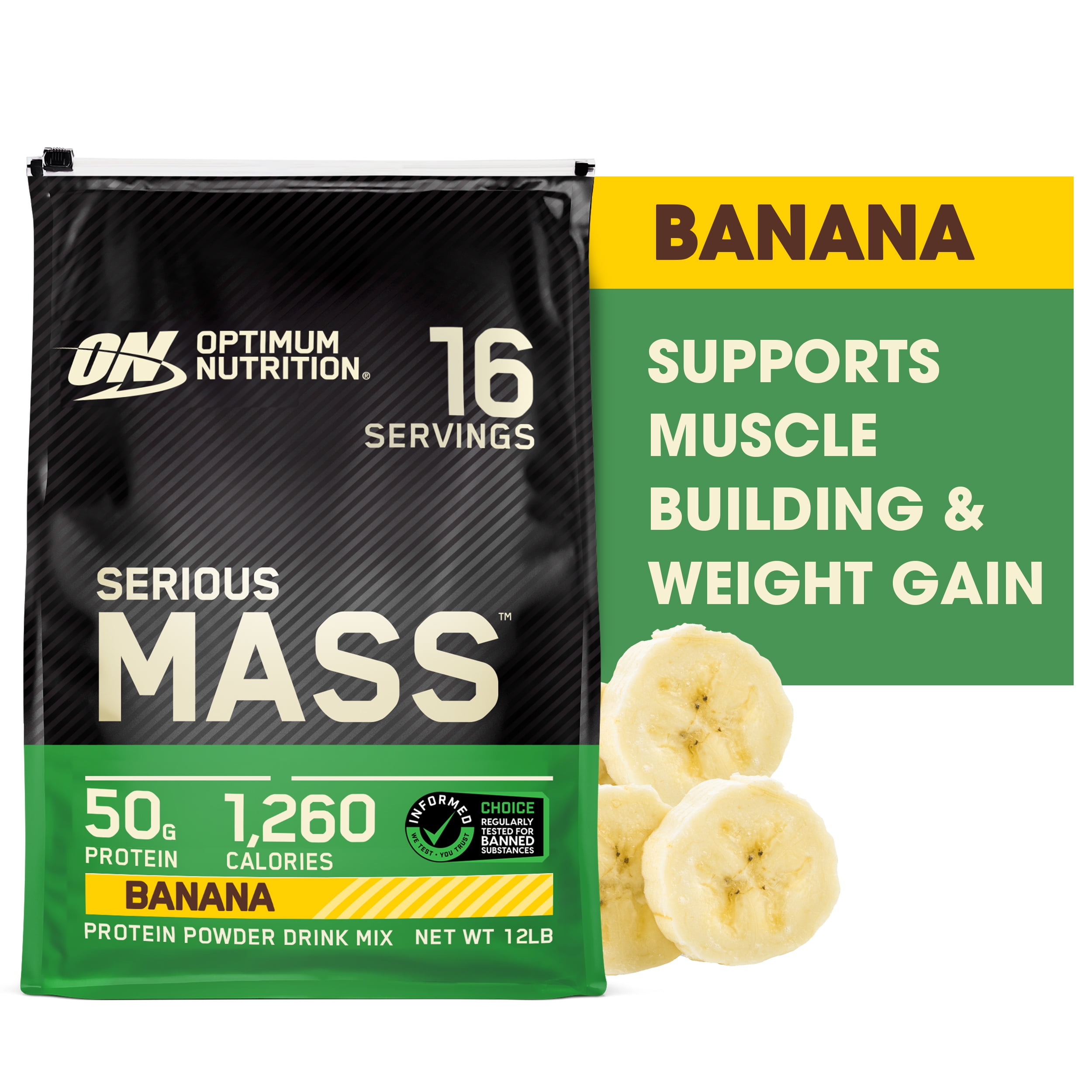 Optimum Nutrition, Serious Mass, 50g Protein Powder, Banana, 12 lb