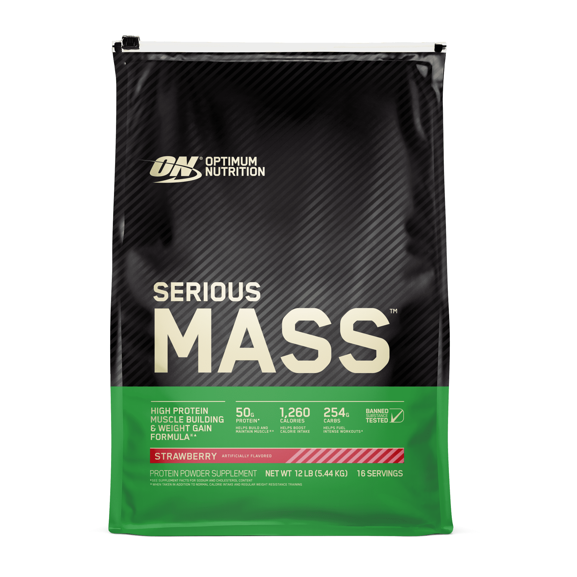 Optimum Nutrition, Serious Mass, 50 g Protein Powder, Strawberry, 12 lb, 16 Servings