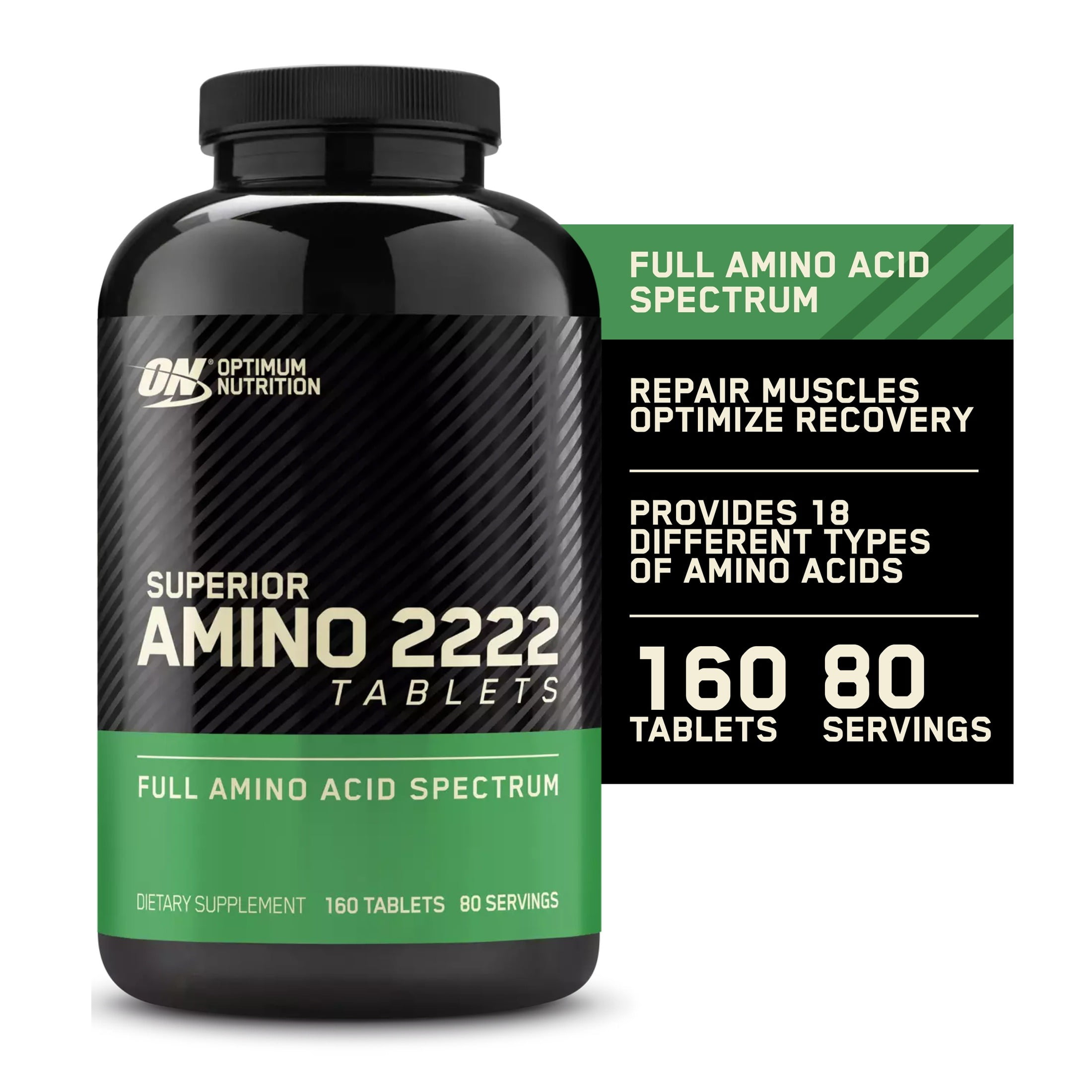 Optimum Nutrition Superior Amino 2222 Tablets, 160 Ct, 2.2g Amino