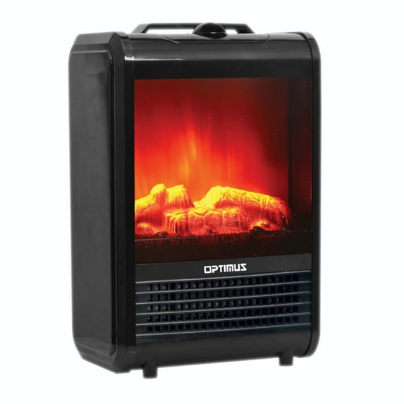 Optimus 1,200-Watt-Max Mini Electric Flame-Effect Fireplace Heater, Black, H-9300BK