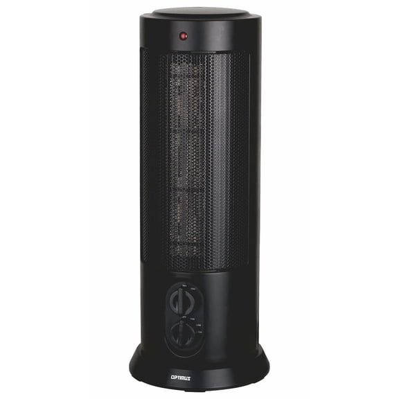Optimus 18-Inch Oscillating Tower Heater with Thermostat, Dual Heat Settings, and Safety Features