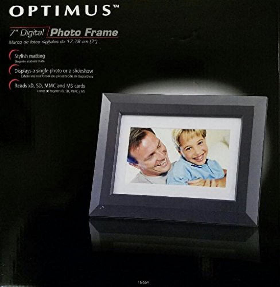 Optimus 7Inch Digital Photo Frame with LCD Picture Display and Wood Finish