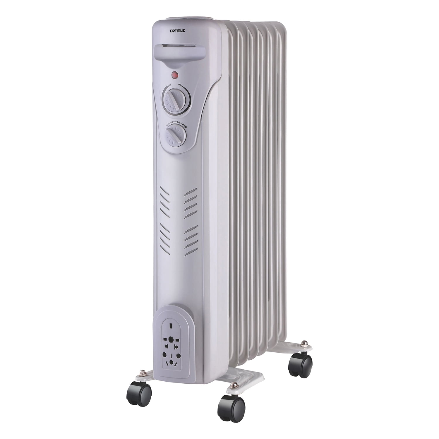 Optimus H-6011 3-Setting 1,500-Max 7-Fin Portable Oil-Filled Radiator Heater  with Thermostat and Wheels - Walmart.com
