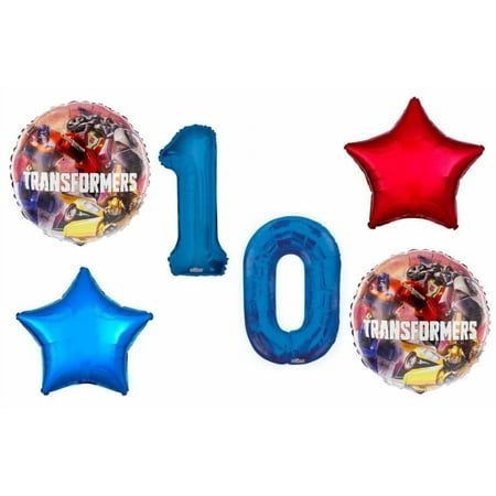 Optimus Prime Bumblebee Transformers 10th Happy Birthday 5 Piece Party Balloons Decoration Set
