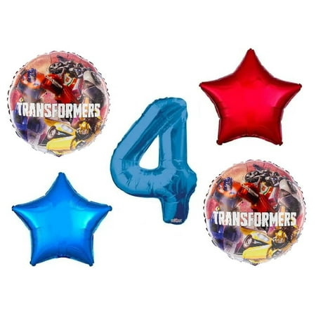 Optimus Prime Bumblebee Transformers 4th Happy Birthday 5 Piece Party Balloons Decoration Set