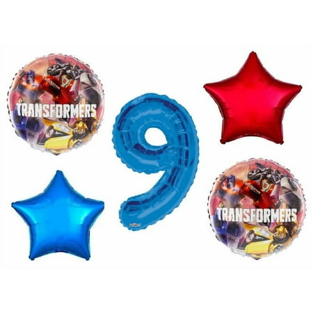 Optimus Prime Bumblebee Transformers 9th Happy Birthday 5 Piece Party Balloons Decoration Set
