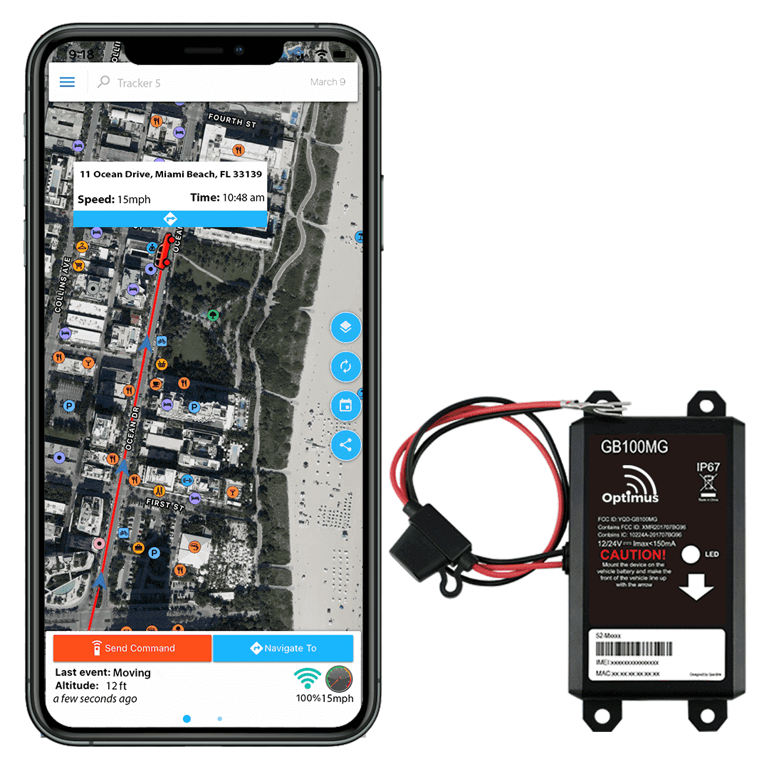 Optimus Wired GPS Tracker for Vehicles - Easy Installation on Car's Battery - Low Cost Subscription Plan Options