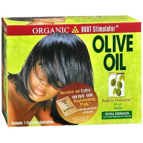 Option : 1 Application , Organic Root Stimulator Olive Oil No-Lye Relaxer - Extra Strength , Hair Scalp Head - Pack of 1 w/ SLEEKSHOP Teasing Comb