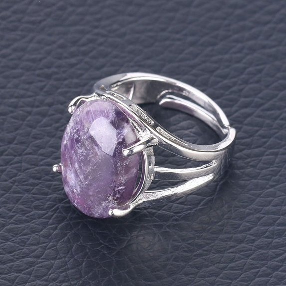 Women's Natural Stone Ring Elegant Four Claw Inlaid Hollow Ellipse Alloy Ring Artificial Gem Semi Precious Stone Inlay Ring Daily Jewelry Gift For Women