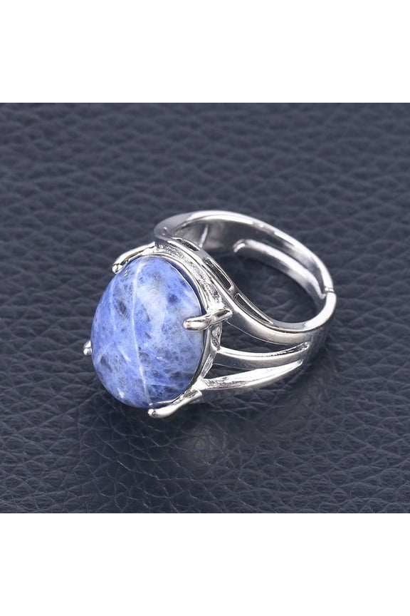 Women's Natural Stone Ring Elegant Four Claw Inlaid Hollow Ellipse Alloy Ring Artificial Gem Semi Precious Stone Inlay Ring Daily Jewelry Gift For Women